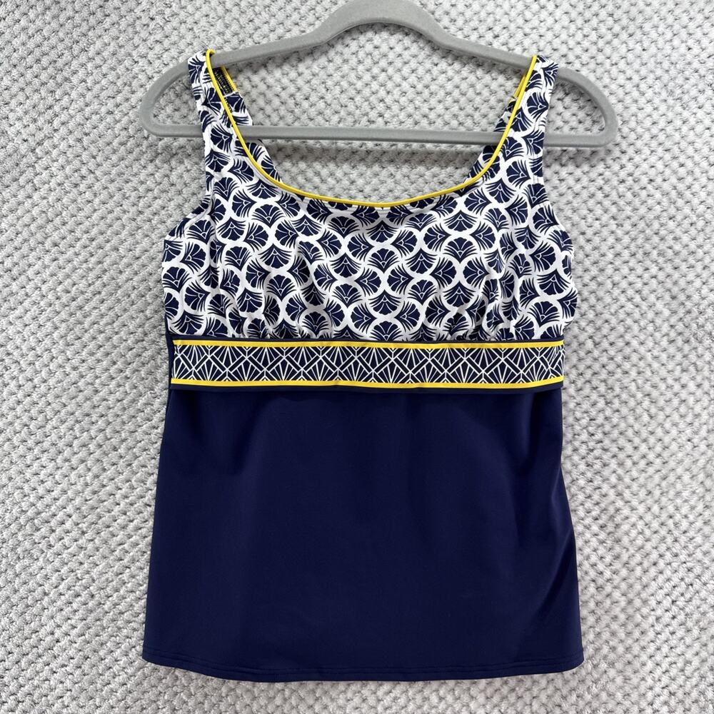 Lands End Swim Tankini Top Womens 10 Blue Wire Padded Bra Nautical Square Neck